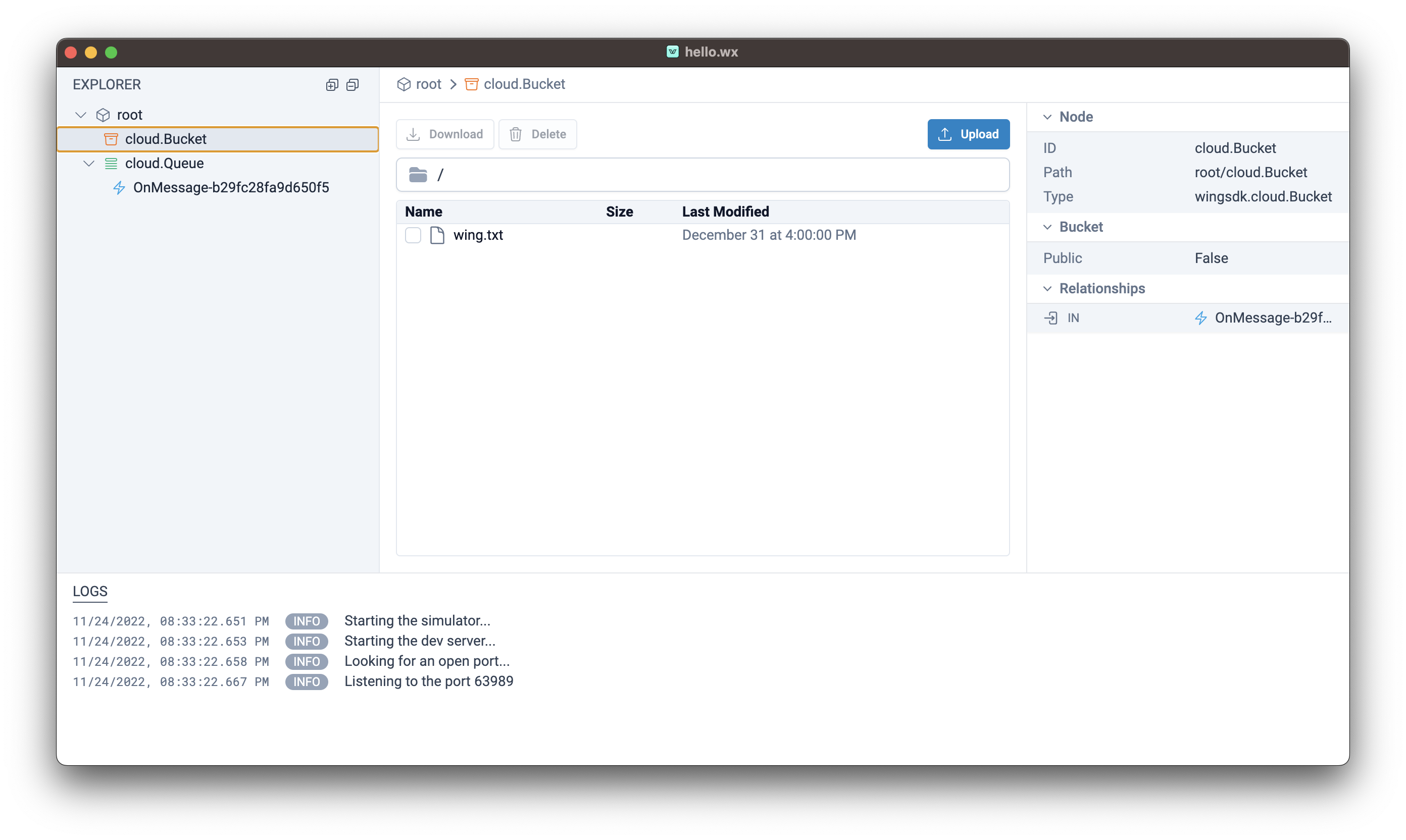 Bucket resource view in Wing Console